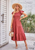 Vestido midi bohemio con mangas voladoras y capas en violeta